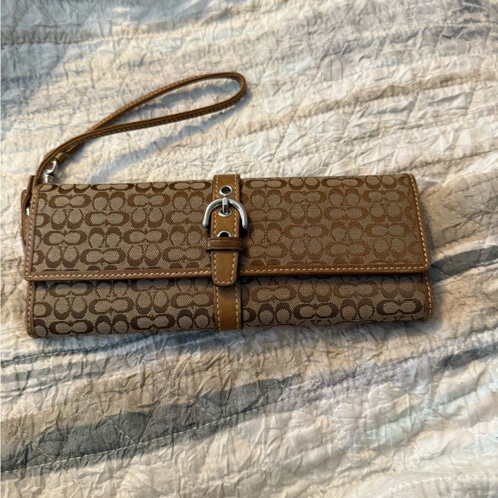 Brown Signature Wristlet Clutch